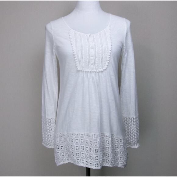 Sundance Tops - Sundance Tunic Womens PXS White 100% Cotton Crochet Hem & Sleeves Boho Cottage